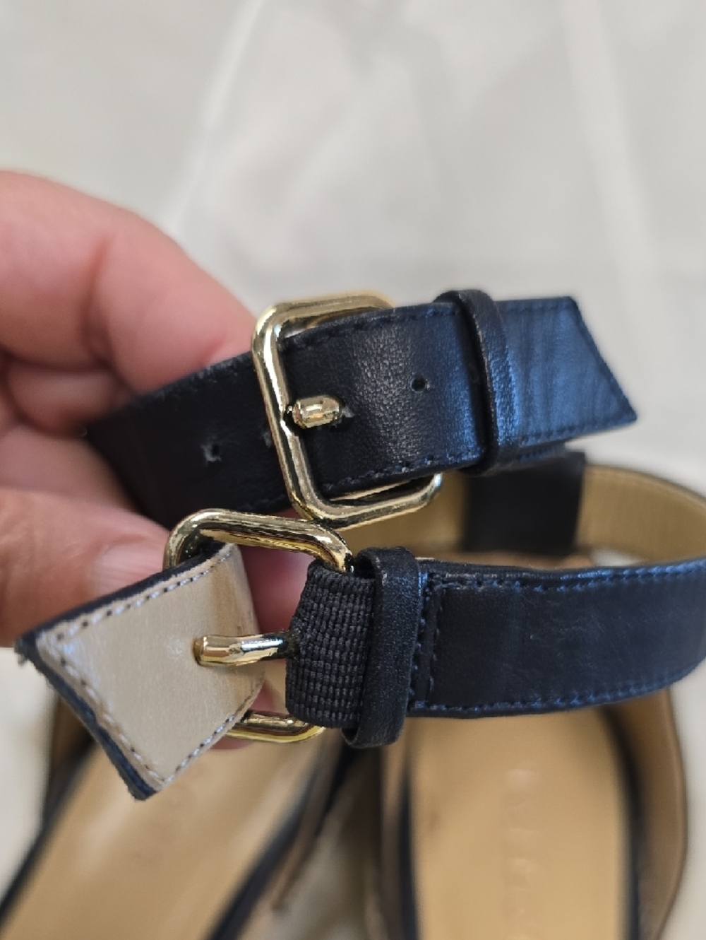 Talbots Indigo Navy Leather Espadrille Wedge Sandals with Ankle Strap - Picture 10 of 12